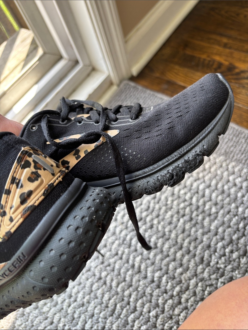 Brooks Glycerin Black Running Shoes with Leopard Print Accent - Picture 6 of 6